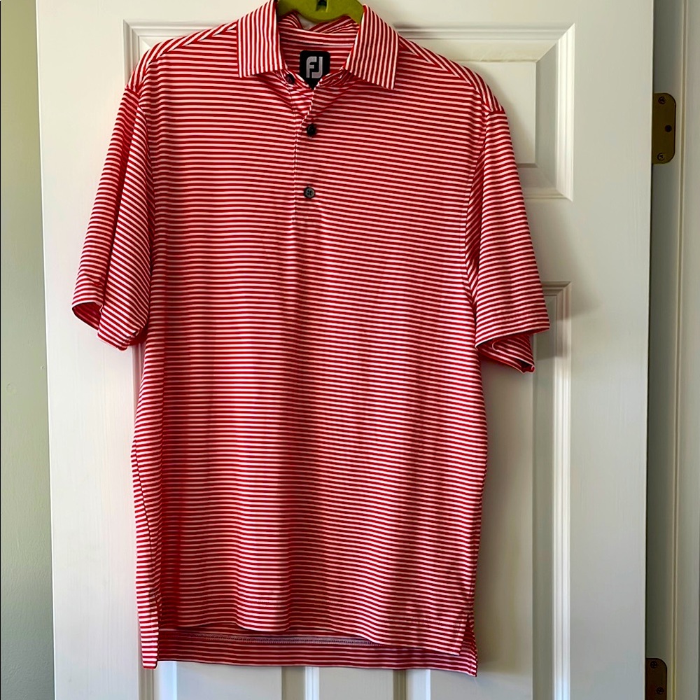FootJoy Men's Red Striped Polo Shirt S